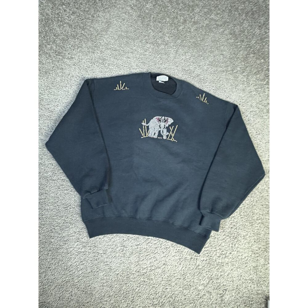 VTG National Wildlife Federation Sweatshirt Womens L Elephant Rhinestone Beaded